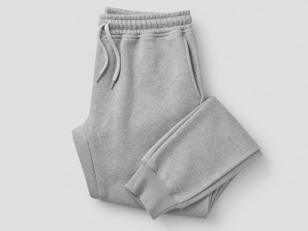 Heather grey custom joggers, flat-lay product photo.