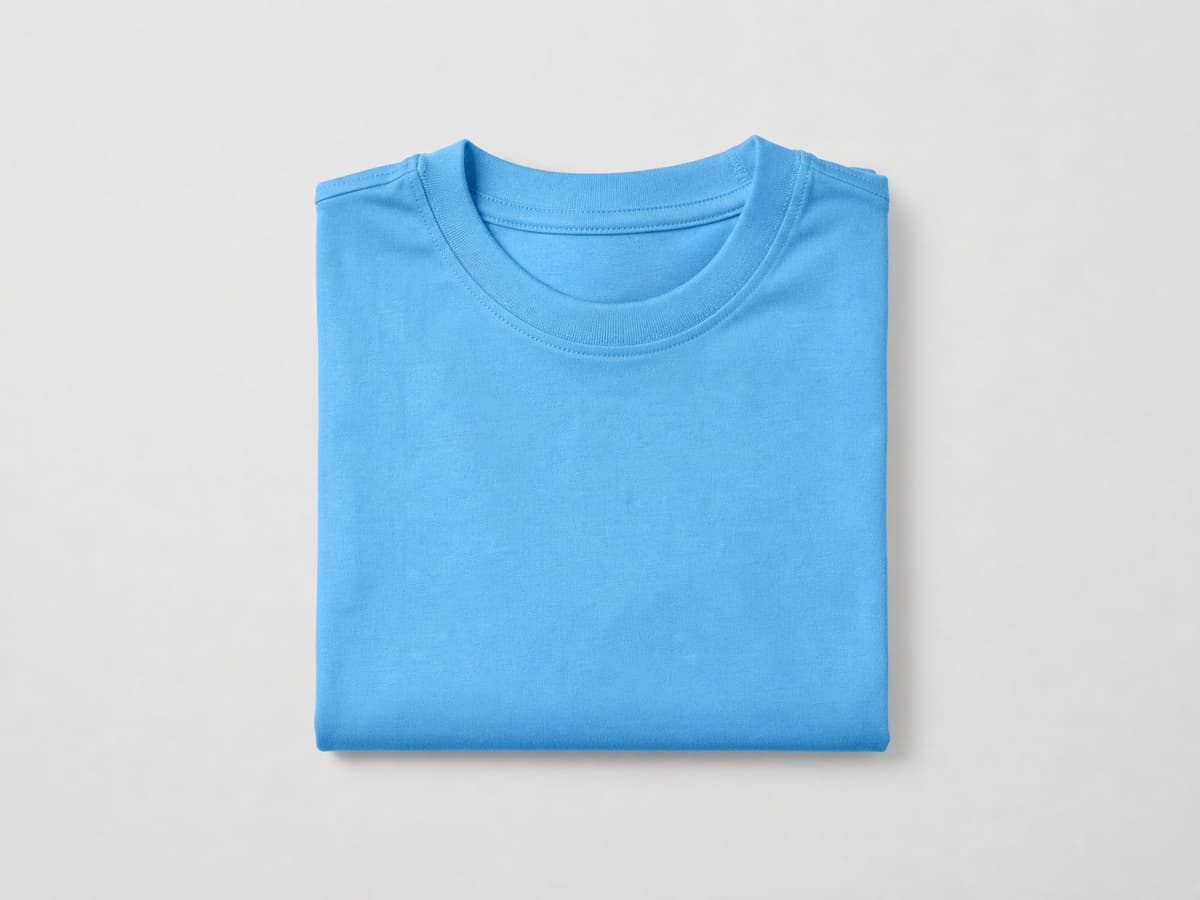 Sky blue custom kids T-shirt, flat-lay product photo.