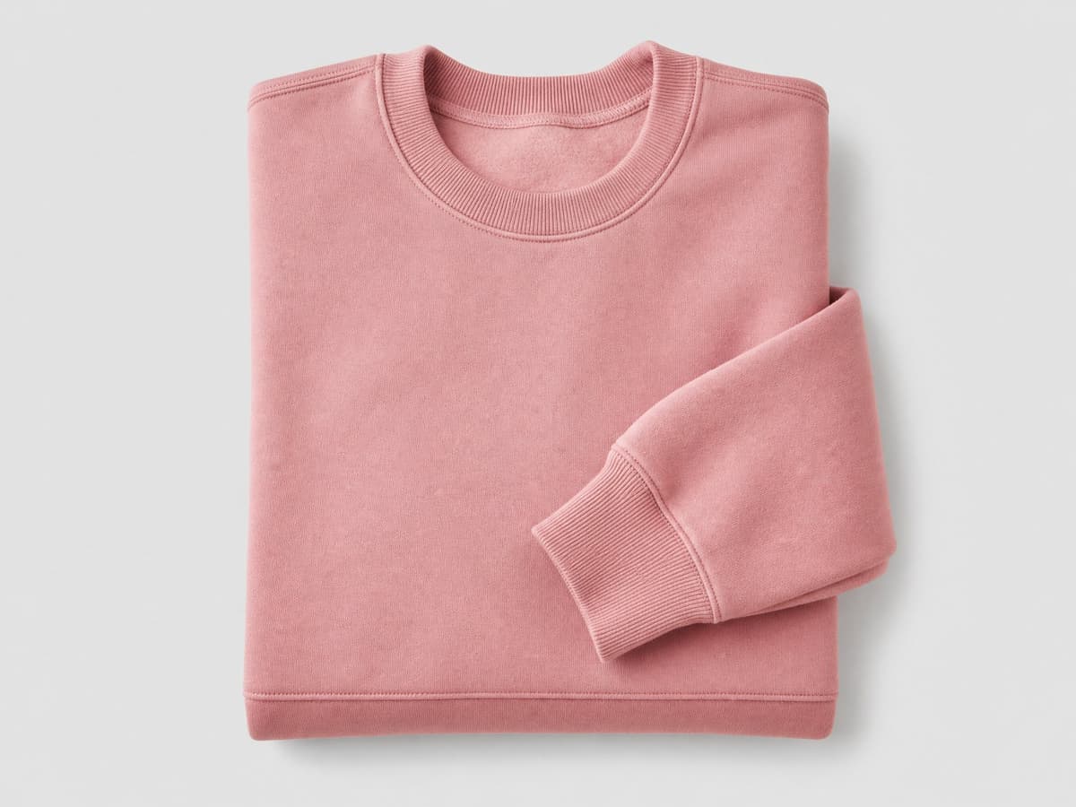 Dusty pink custom sweatshirt, flat-lay product photo.